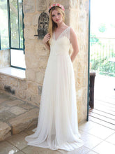 A-Line V-Neck Lace Chiffon Floor-Length Wedding Dresses with Sashes / Ribbons