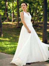 A-Line V-Neck Chiffon Floor-Length Wedding Dress with Flower(s)