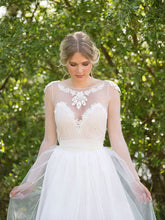 A-line Illusion Tulle Wedding Dress with Appliques Lace