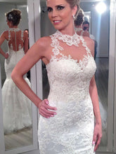 Mermaid Tulle Wedding Dresses With Appliques Lace - Trumpet High Neck