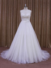 Illusion Tulle Court Train Wedding Dress with Appliques Lace
