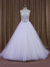 Ball Gown Sweetheart Tulle Sweep Train Wedding Dress With Beading