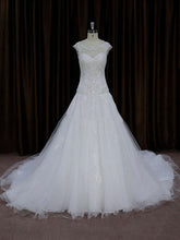 Ball Gown Illusion Tulle Chapel Train Wedding Dresses with Beading