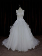 V-neck Ball Gown Tulle Wedding Dress With Beading and Court Train