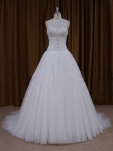 Beaded Sweetheart Tulle Court Train Ball Gown Wedding Dress