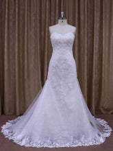 Elegant Trumpet/Mermaid Sweetheart Tulle Watteau Train Wedding Dresses with Appliques Lace