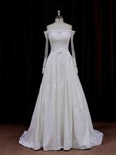 Elegant Ball Gown Off-the-shoulder Wedding Dresses with Appliques Lace and Taffeta Sweep Train