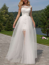 A-line Illusion Lace Tulle Floor-length Wedding Dress