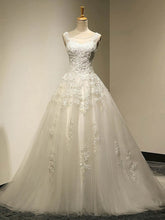 Illusion Tulle Court Train Wedding Dress with Appliques Lace