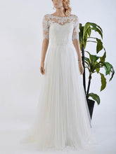A-Line Illusion Tulle Wedding Dress with Appliques Lace