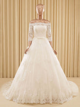 Gorgeous Off-the-shoulder Ball Gown Tulle Wedding Dresses With Appliques Lace
