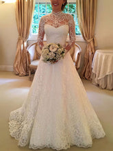 Elegant High Neck Lace Ball Gown Wedding Dress With Sashes / Ribbons