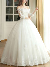 Elegant Off-the-Shoulder Ball Gown with Appliques & Lace for Weddings