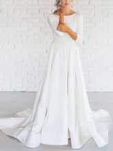A-line Scoop Neck Satin Sweep Train Wedding Dress