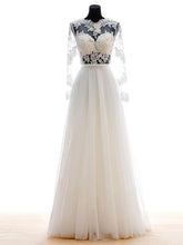 A-Line Illusion Tulle Floor-Length Wedding Dress With Appliques Lace