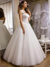 Illusion Tulle Floor-length Wedding Dresses With Appliques Lace for Ball Gowns