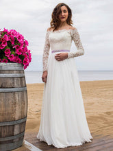 Elegant A-Line Off-the-Shoulder Lace Chiffon Wedding Dress with Sashes / Ribbons