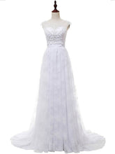 A-Line Sweetheart Lace Sweep Train Wedding Dress With Appliques Lace