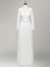 Elegant A-line V-neck Lace Chiffon Floor-length Wedding Dress with Sashes and Ribbons