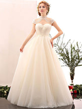 Elegant Beaded High Neck Ball Gown Wedding Dress