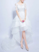 A-line V-neck Organza Asymmetrical Wedding Dress With Tiered Skirt