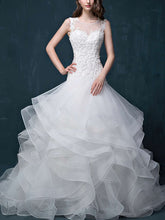 Illusion Organza Court Train Wedding Dress With Tiered Trumpet/Mermaid Style