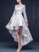 A-line Illusion Lace Asymmetrical Wedding Dress with Beading