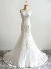 Mermaid Illusion Tulle Wedding Dresses With Appliques Lace - Trumpet Sweep Train
