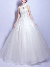 High Neck Tulle Ball Gown Wedding Dress with Beading