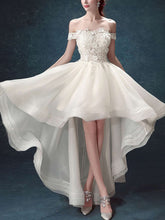 A-line Off-the-shoulder Organza Asymmetrical Wedding Dress with Appliques Lace
