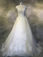 Lace Applique Illusion Tulle Court Train Ball Gown Wedding Dress