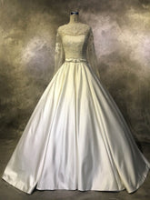 Stunning Beaded Illusion Satin Court Train Ball Gown Wedding Dress