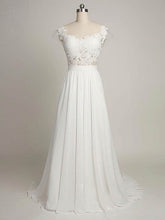 A-line Illusion Chiffon Sweep Train Wedding Dress With Appliques Lace