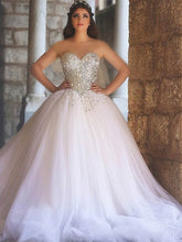 Crystal Detailing Ball Gown Wedding Dress with Sweetheart Tulle Court Train