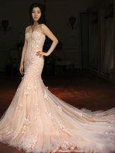Unforgettable Sweetheart Tulle Wedding Dress with Appliques Lace and Trumpet/Mermaid Court Train