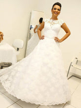 Illusion Tulle Ball Gown Floor-length Wedding Dresses with Sashes / Ribbons