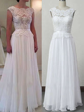 A-line Illusion Chiffon Floor-length Wedding Dress with Appliques Lace