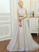 Lace Sweep Train Wedding Dress with Ball Gown Illusion Tulle and Sashes / Ribbons