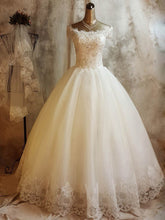 Beaded Off-the-shoulder Tulle Ball Gown Wedding Dress