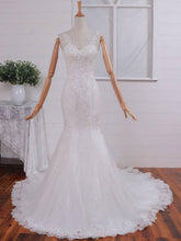 Gorgeous Trumpet/Mermaid V-neck Lace Tulle Court Train Wedding Dress with Appliques Lace