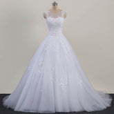 Elegant Ball Gown Illusion Tulle Wedding Dress With Beading and Sweep Train