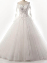 Elegant Ball Gown Illusion Tulle Floor-length Wedding Dress With Beading