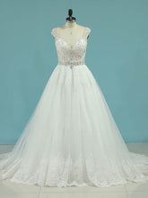 Beautiful V-neck Ball Gown Tulle Court Train Wedding Dress With Beading