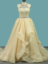 Organza Ball Gown Wedding Dress with Scoop Neck and Beaded Sweep Train