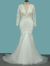 Trumpet/Mermaid Illusion Lace Tulle Sweep Train Wedding Dress With Appliques Lace