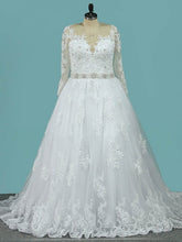 Elegant Ball Gown Illusion Tulle Wedding Dress With Beading and Sweep Train