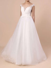 Illusion Tulle Sweep Train Wedding Dress with Appliques Lace