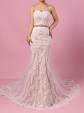 Mermaid Sweetheart Lace Tulle Court Train Wedding Dress with Sashes and Ribbons