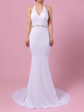 Satin Chiffon Trumpet/Mermaid Halter Wedding Dress With Sashes/Ribbons and Sweep Train
