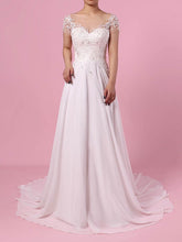 Elegant A-line Illusion Chiffon Sweep Train Wedding Dress With Beading